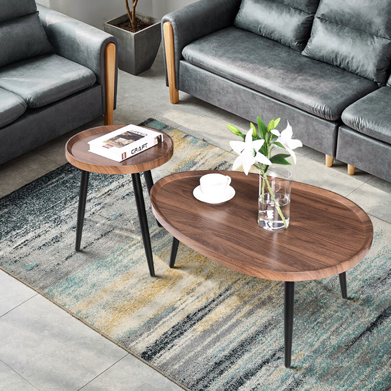17 Stories Mid Century Modern Coffee Table Set Living Room Accent Nesting Table Set Of 2 Walnut Reviews Wayfair Canada